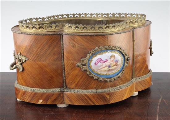 A 19th century French serpentine kingwood and gilt metal mounted jardiniere, 13.5in.